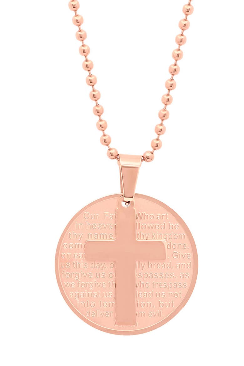 Lord's Prayer Cross Pendant Necklace, Main, color, GOLD