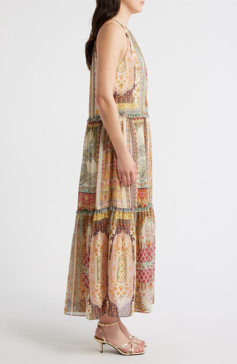 Elie Tahari Aurora Baroque Print Sleeveless Tiered Dress, Alternate, color, Baroque Print