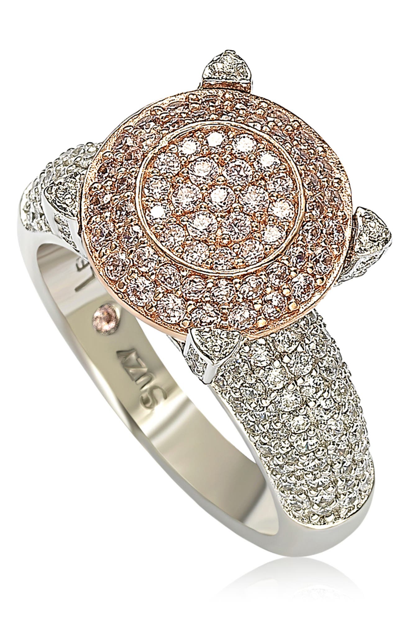 SUZY LEVIAN Sterling Silver & 14K Rose Gold Plated Pavé Pink CZ Ring