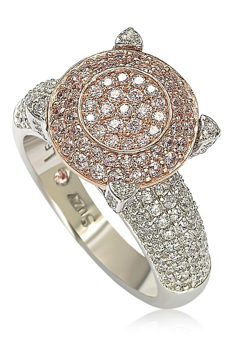 Sterling Silver & 14K Rose Gold Plated Pavé Pink CZ Ring, Main, color, PINK
