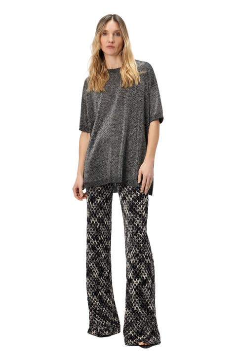 Boxy Crew Neck Sweater In Lamé