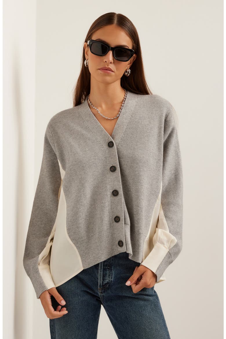 Celine Mixed Media Cardigan, Alternate, color, LIGHT HEATHER GRAY