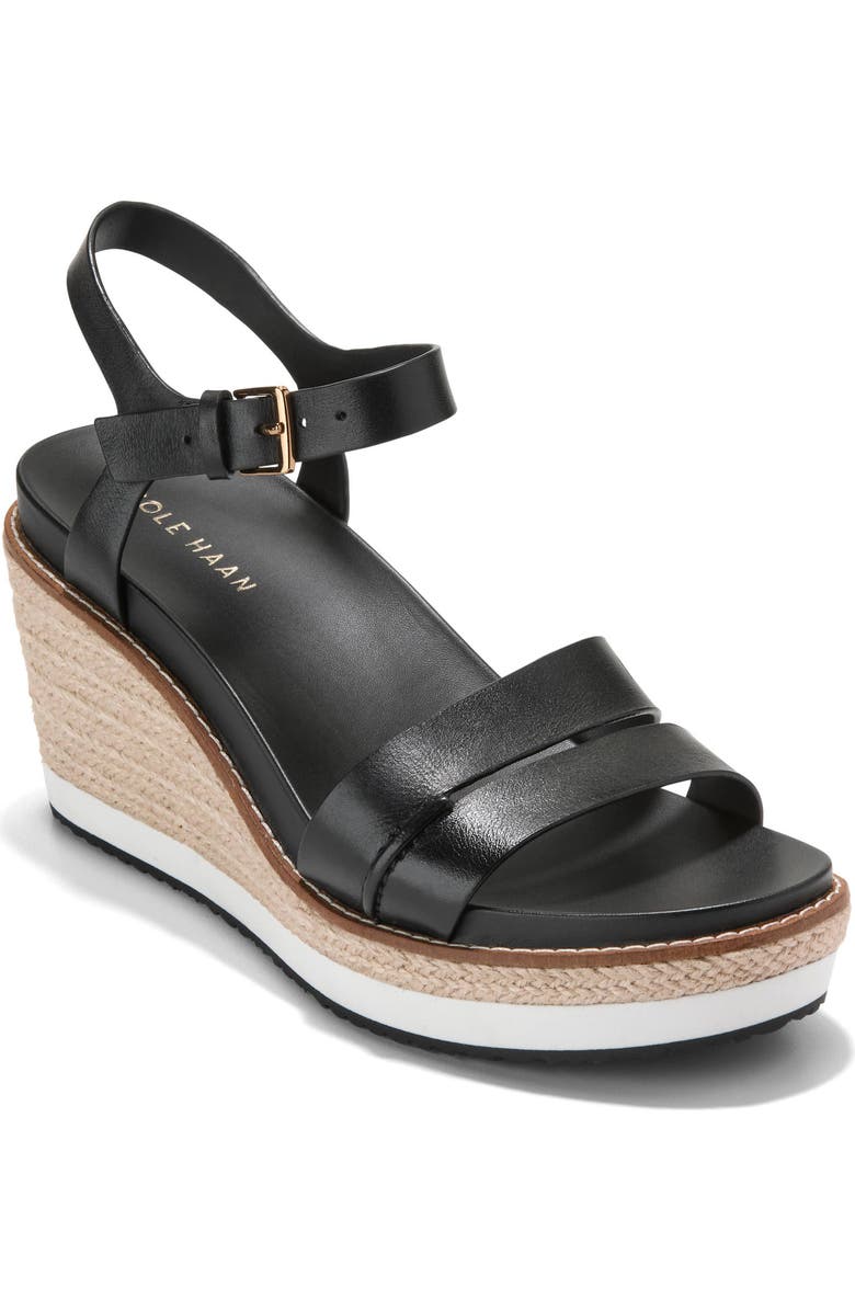 Cole Haan Ronnie Cloudfeel Espadrille Platform Wedge Sandal, Main, color, Black Leather/ Natural