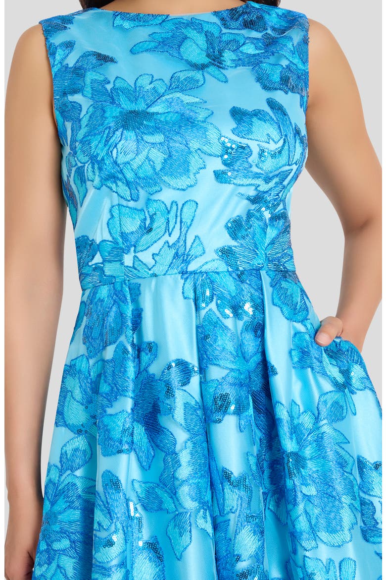 Embroidered Sleeveless Fit & Flare Midi Dress, Alternate, color, BLUE JEWEL