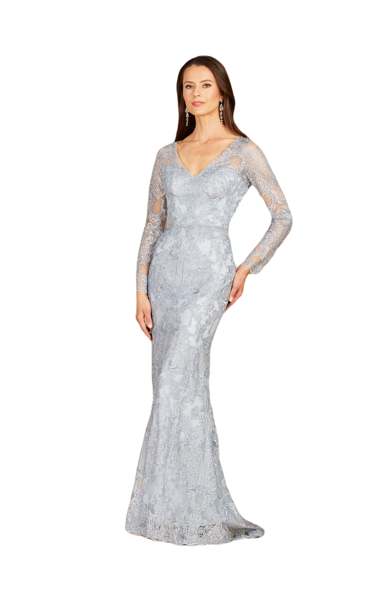 LARA New York Long Sleeve Lace Mermaid Gown, Main, color, Lightblue