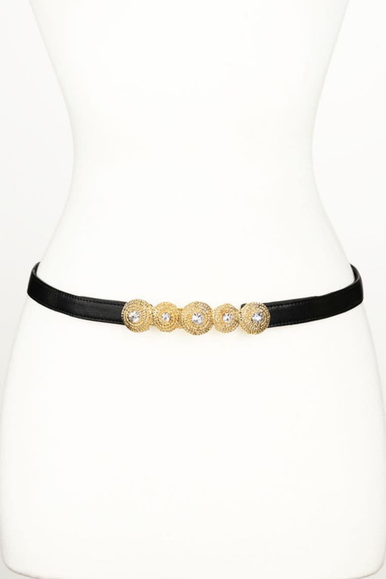 Rhinestones Buckle Leather Belt, Alternate, color, Black