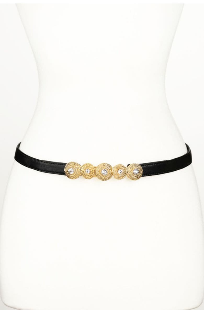 Raina Belts Rhinestones Buckle Leather Belt, Alternate, color, Black