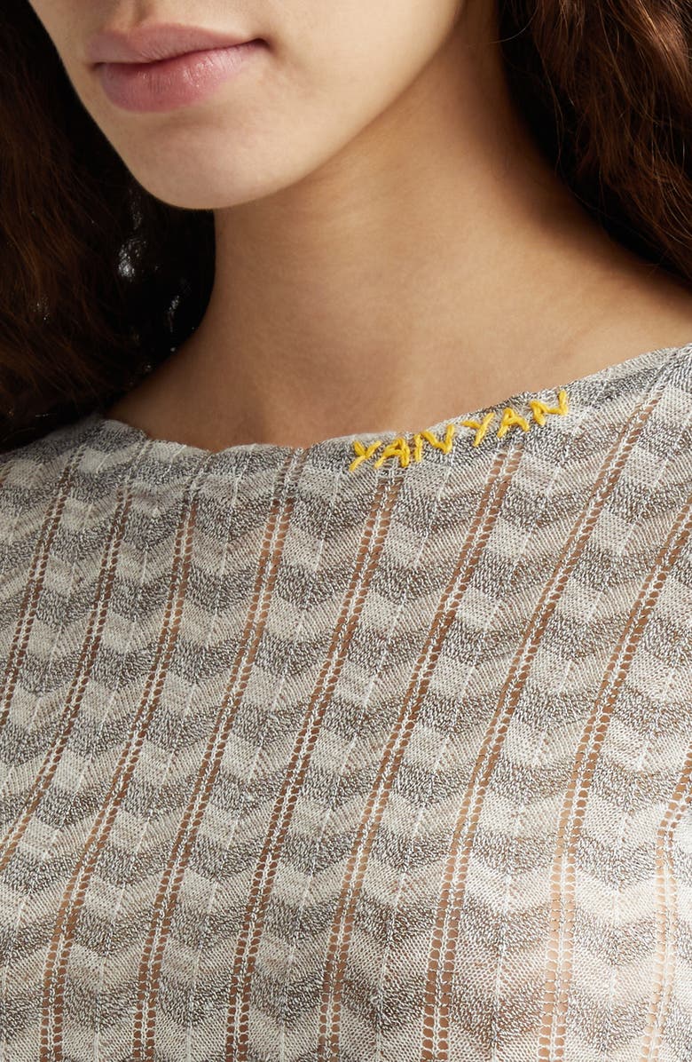 YanYan Tong Chevron Stripe Pointelle Stitch Crop Sweater, Alternate, color,