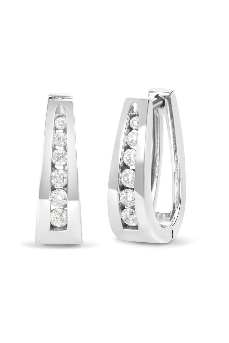 14k White Gold 1/4 Ct Channel- Set Diamond Hoop Earrings, Alternate, color, White