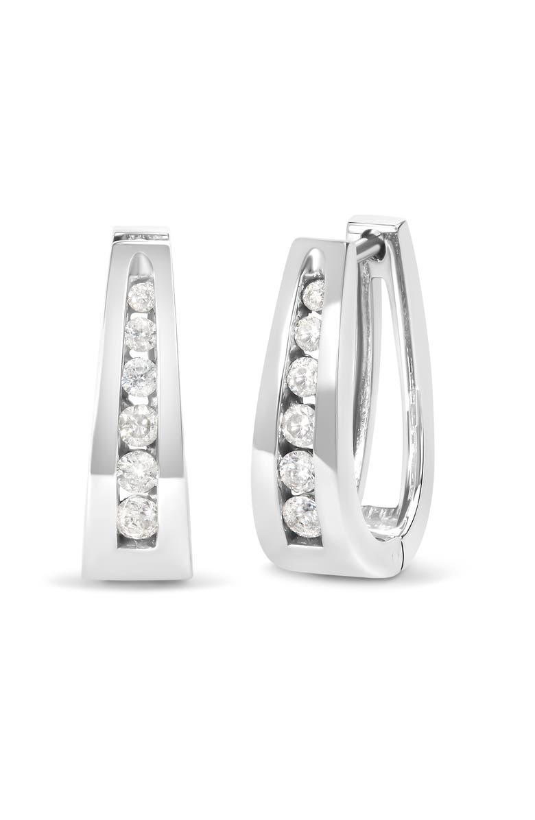 Haus of Brilliance 14K Gold 1/4 Cttw Channel-Set Brilliant Round-Cut Diamond Hoop Earrings, Alternate, color, White