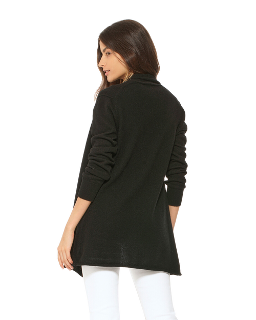 Monticelli Cashmere Long Open Front Pure Cashmere Cardigan In Black