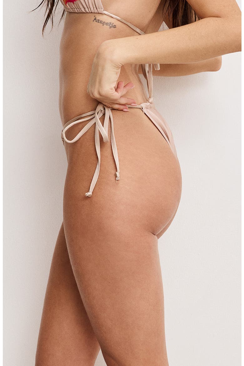 Satin Tiny Ties Bikini Bottoms, Alternate, color, CHAMPAGNE TROPICAL HIBISCUS001