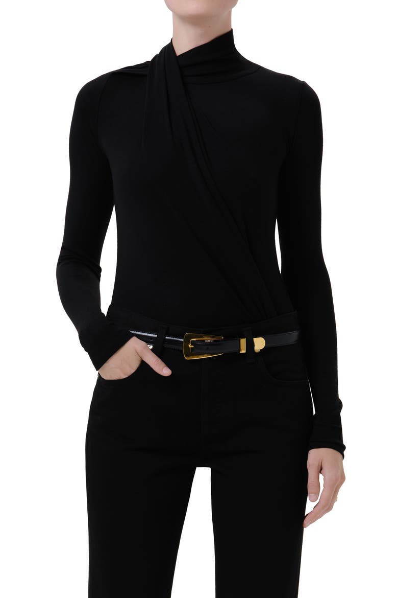 Sculptural Long Sleeve Bodysuit, Main, color, BLACK