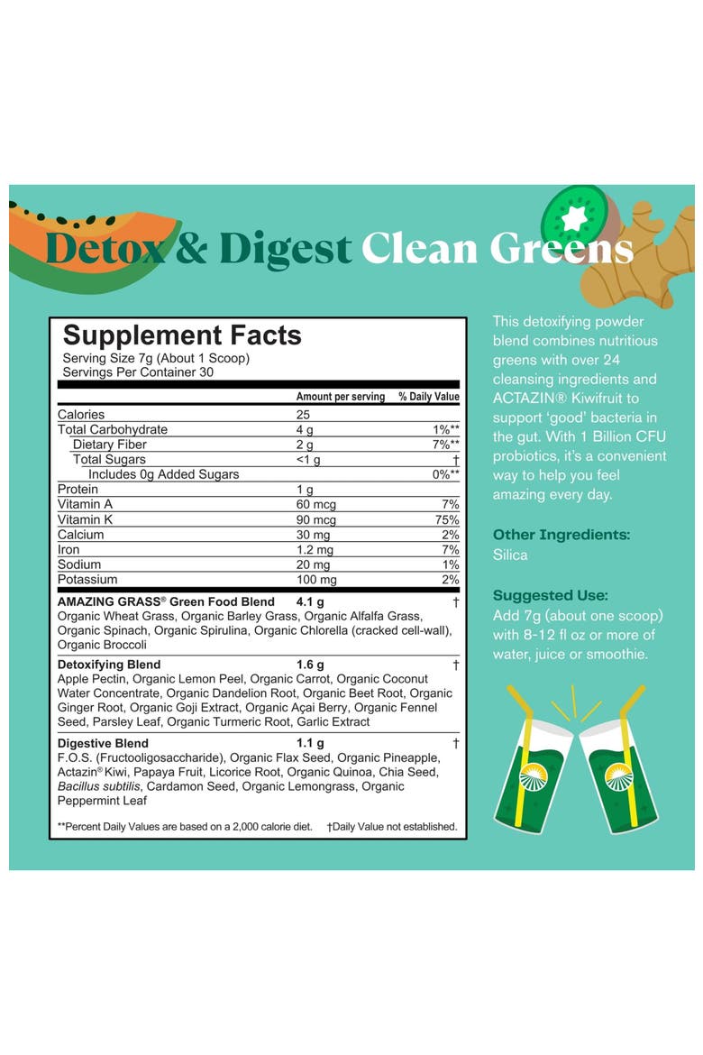 Detox Digest Green Superfood Powder Clean Greens 30 Servings, Alternate, color, None
