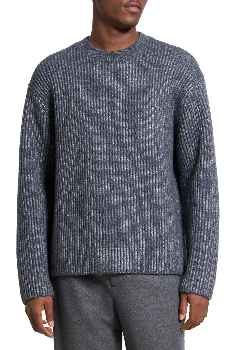 Oversize Ribbed Wool & Cotton Crewneck Sweater, Main, color, GREY MELANGE