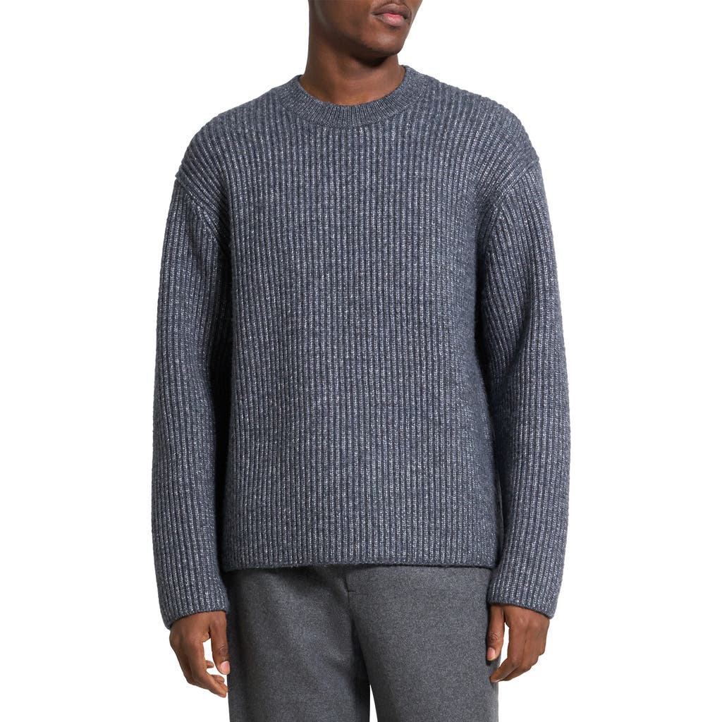 Theory Oversize Ribbed Wool & Cotton Crewneck Sweater In Gray
