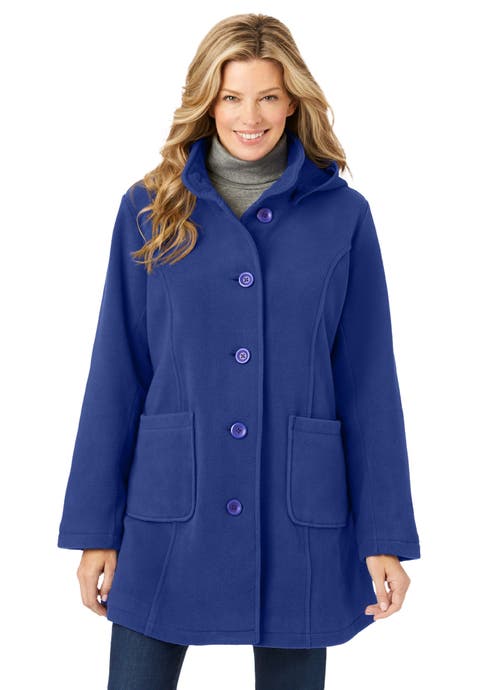 Hooded A Line Fleece Coat (plus)