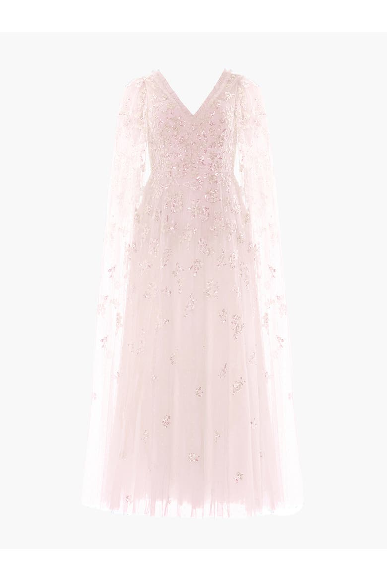 Freesia Shimmer Cape Sleeve Ankle Gown, Alternate, color, Opal