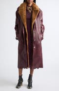 Rabanne Genuine Shearling Trim Belted Leather Coat