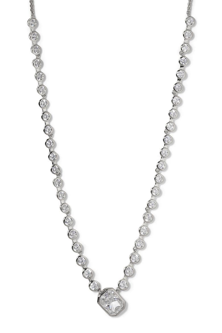 Brooklyn Cubic Zirconia Necklace, Main, color, RHODIUM