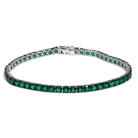 Men's .925 Sterling Silver Created Green Emerald Tennis Bracelet - 8.5" Inches
