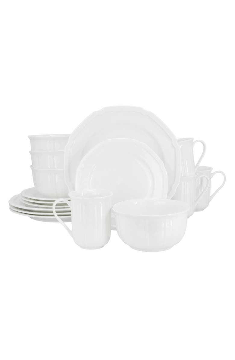 Meritage Bavaria 16 piece Scallop Rim Bone China Dinnerware Set, Main, color, White
