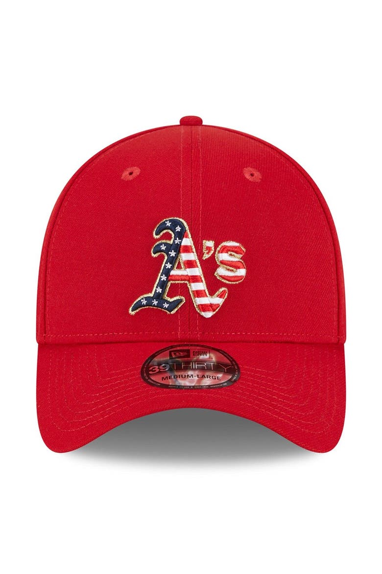 Men's New Era  Red Oakland Athletics 2023 Fourth of July 39THIRTY Flex Fit Hat, Alternate, color, Red