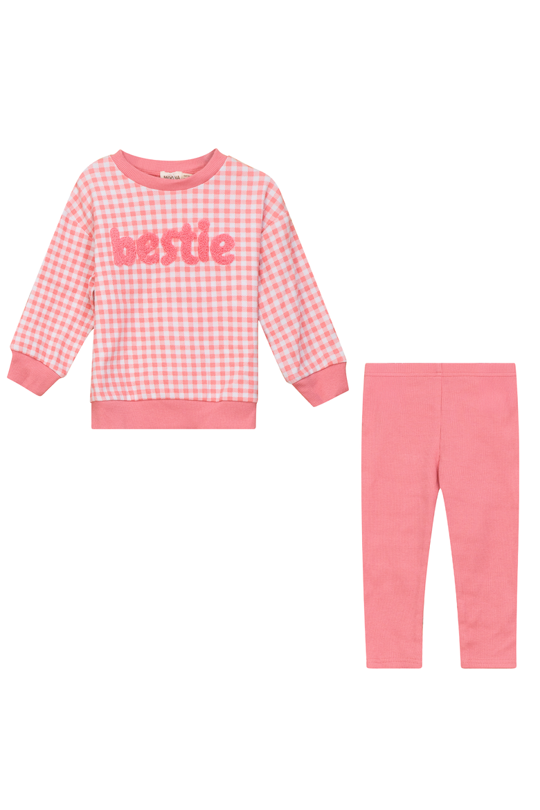 Checkered Mini Bestie Long Sleeve Top and Leggings Set, Main, color, Pink/White