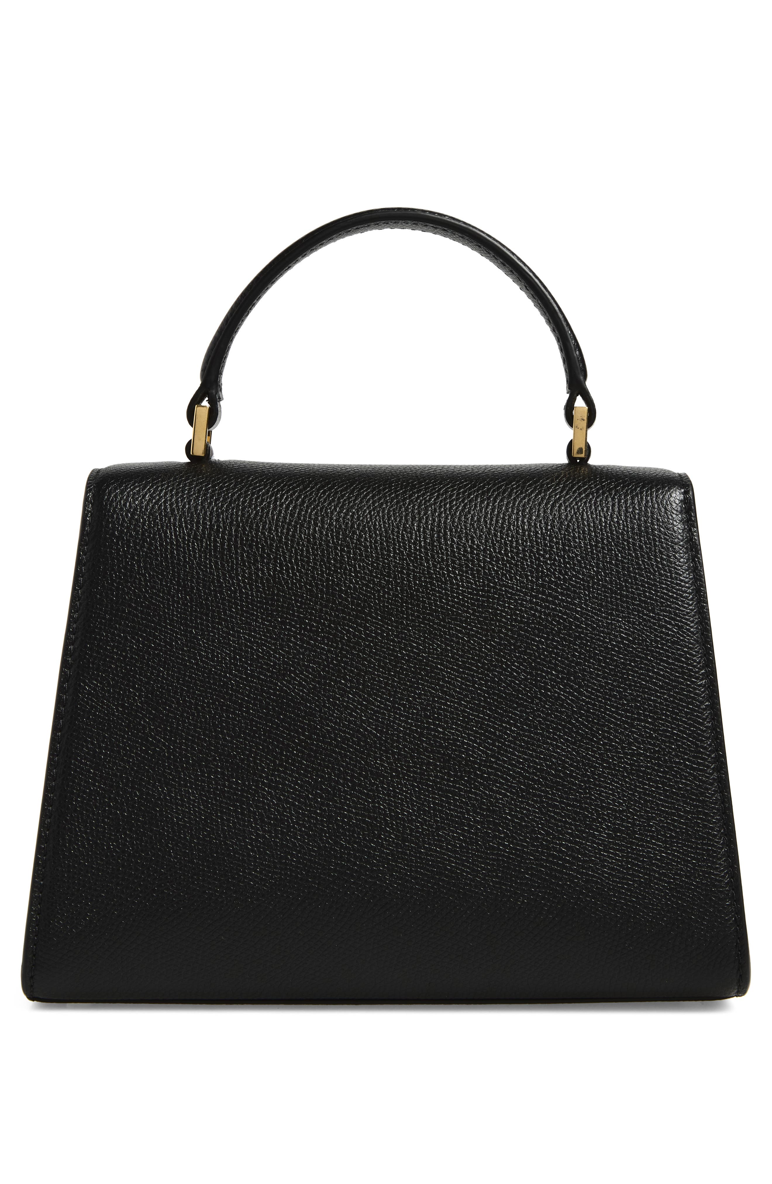 V-Sling Logo Top Handle Leather Bag, Alternate, color, BLACK