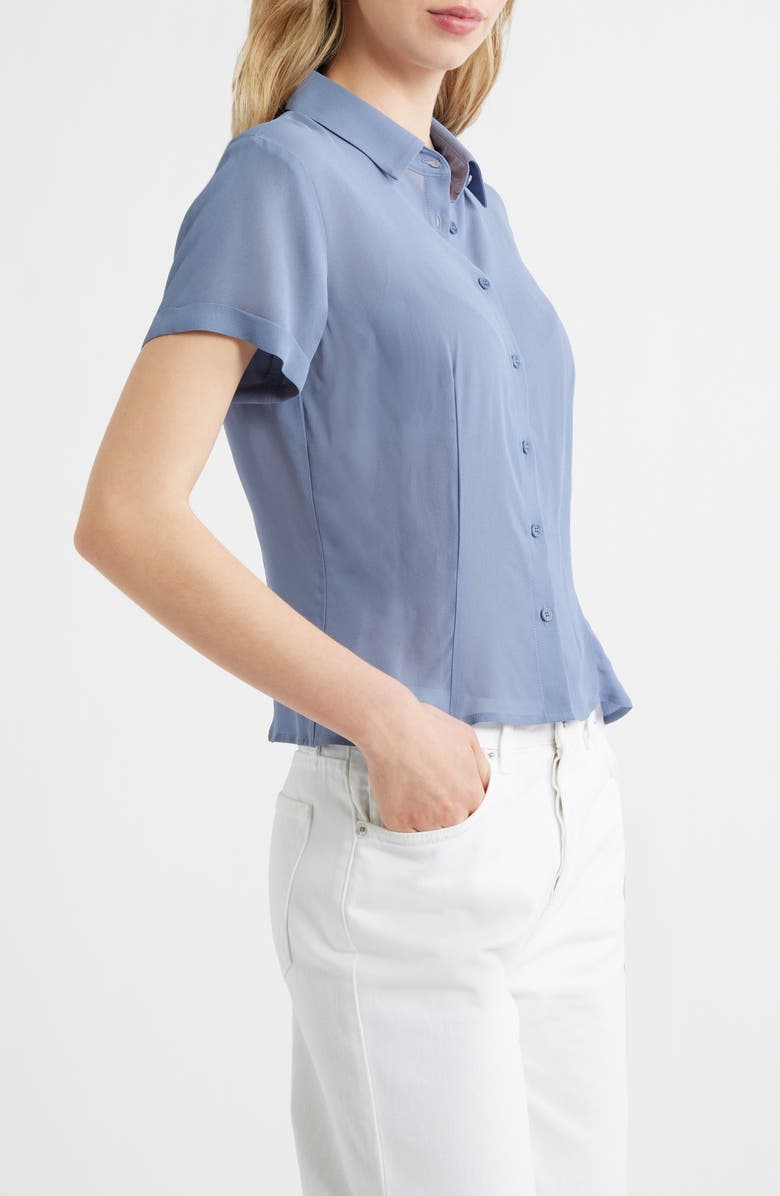 Reformation Corin Semi Sheer Button-Up Top, Alternate, color, Cornflower
