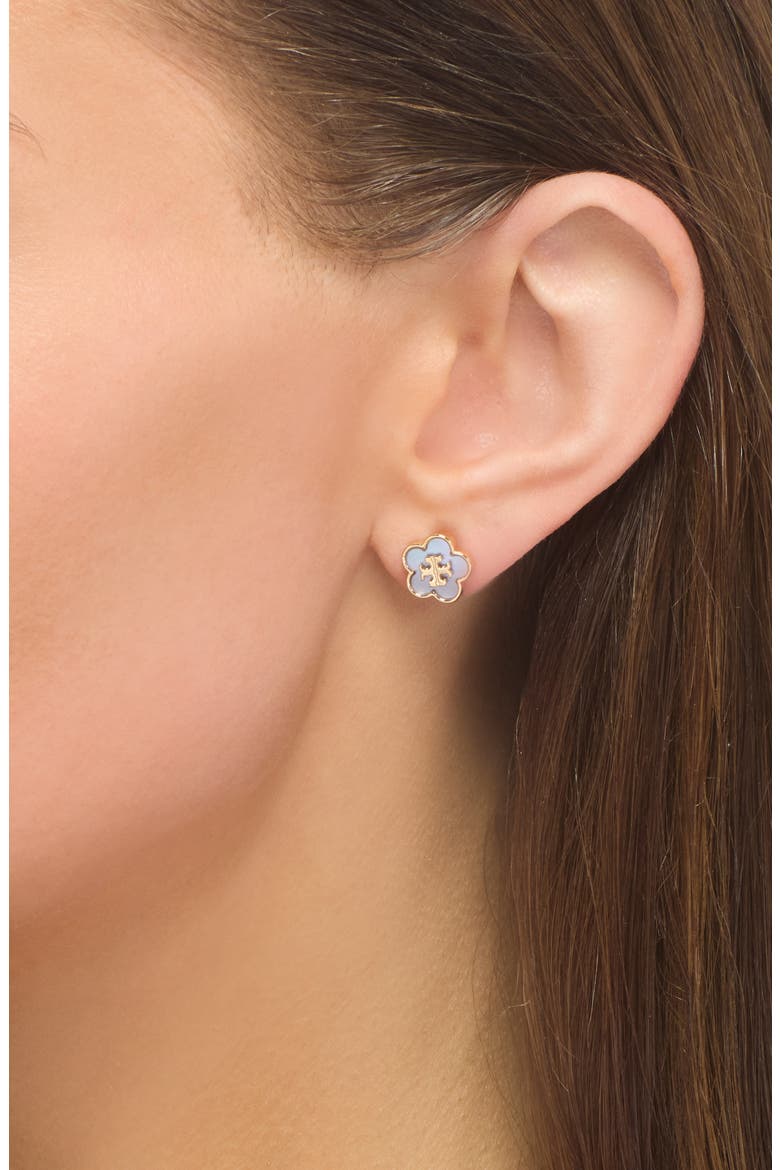 Forget Me Not Enamel Stud Earrings, Alternate, color, TORY GOLD / BLUE 2