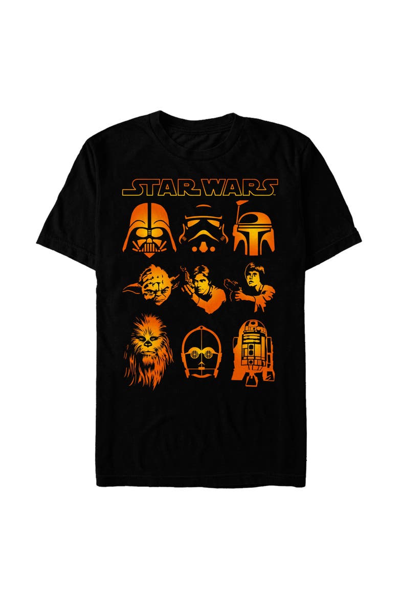 Mens Star Wars Empire Strikes Back Light Halloween Heads T Shirt, Main, color, Black