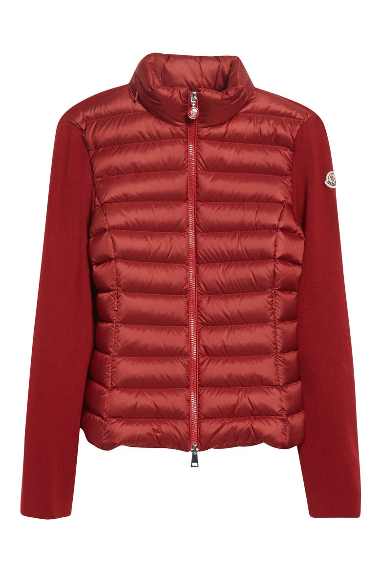 Virgin Wool-Blend Knit & Down Cardigan, Alternate, color, RED AUBURN