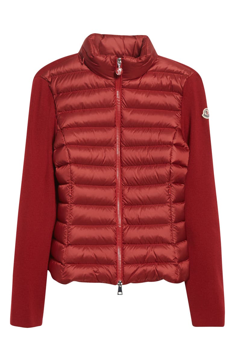 Moncler Virgin Wool-Blend Knit & Down Cardigan, Alternate, color, Red Auburn