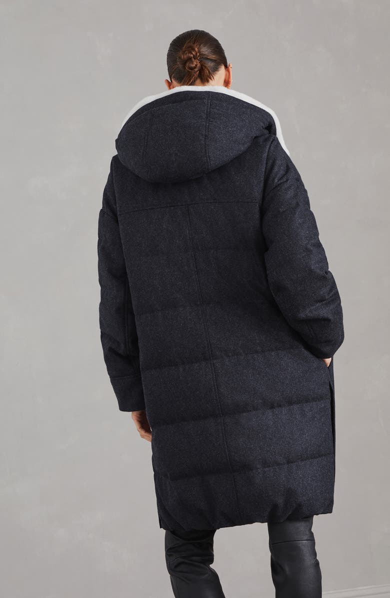 Brunello Cucinelli Virgin wool flannel down parka with detachable shearling insert and shiny zipper pull, Alternate, color, 