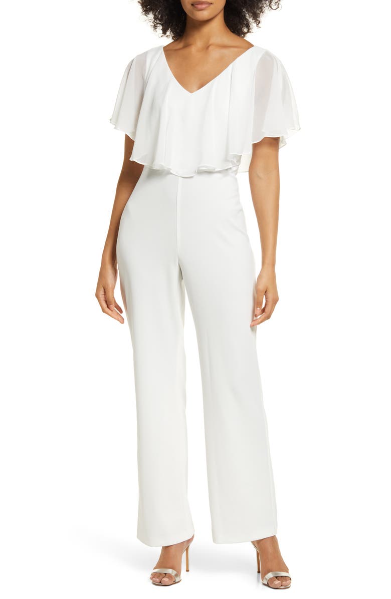 Connected Apparel Chiffon Cape Jumpsuit, Main, color, 