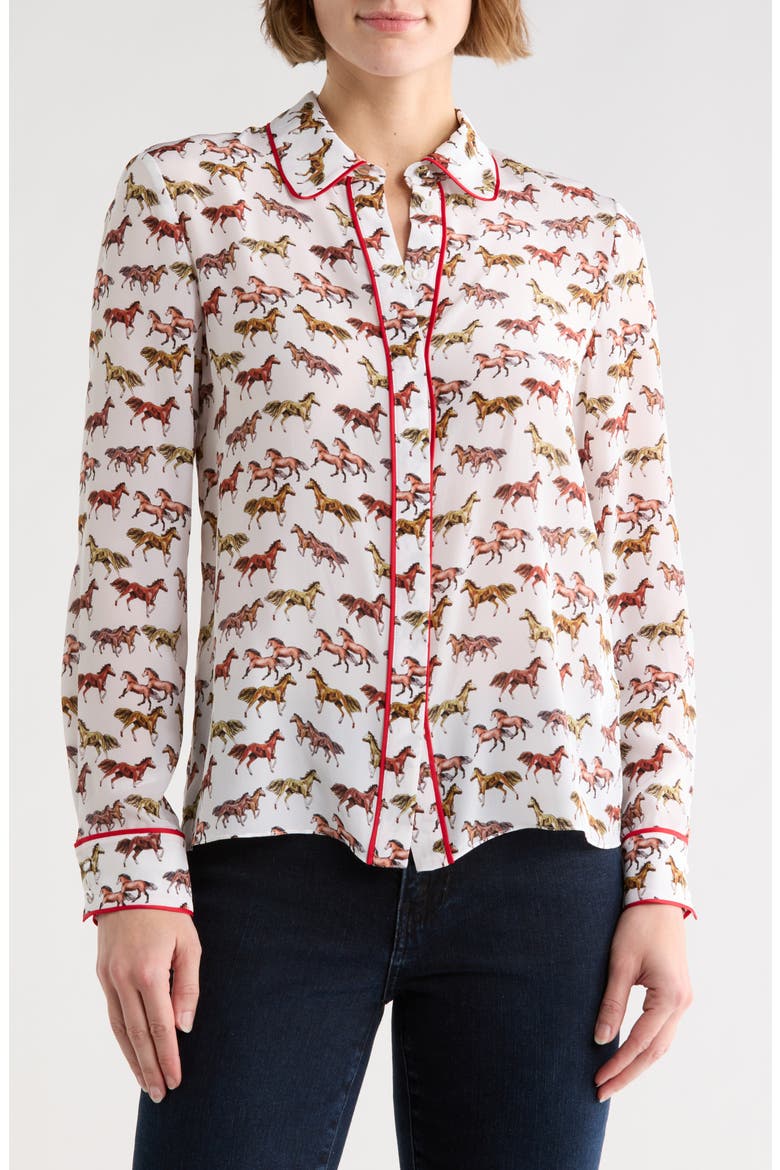 Willa Horse Print Silk Button-Up Shirt, Main, color, RODEO OFF WHITE
