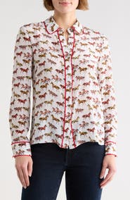 Alice + Olivia Willa Horse Print Silk Button-Up Shirt