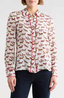 Alice + Olivia Willa Horse Print Silk Button-Up Shirt