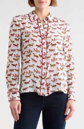 Alice + Olivia Willa Horse Print Silk Button-Up Shirt