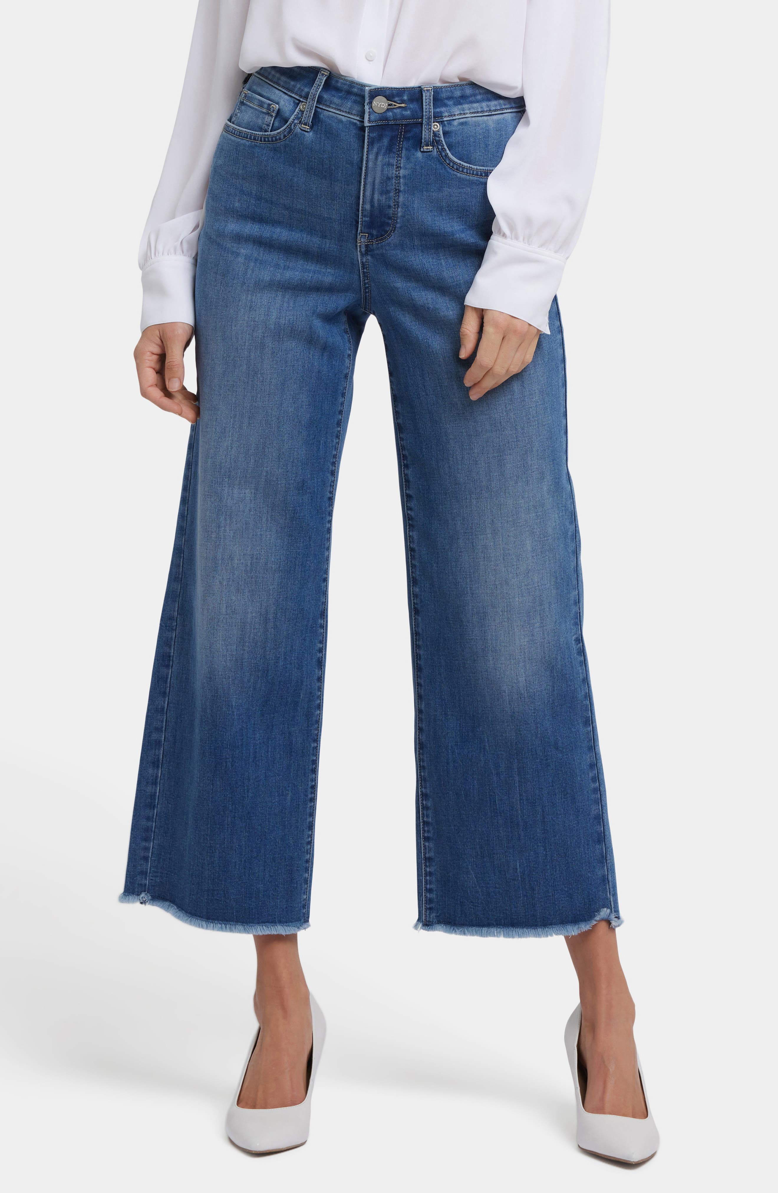 NYDJ Coco Cool Embrace® Frayed Crop Wide Leg Jeans