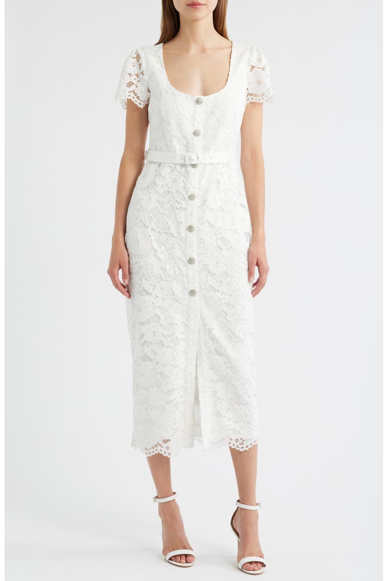 Dilana Belted Lace Dress, Main, color, WHITE