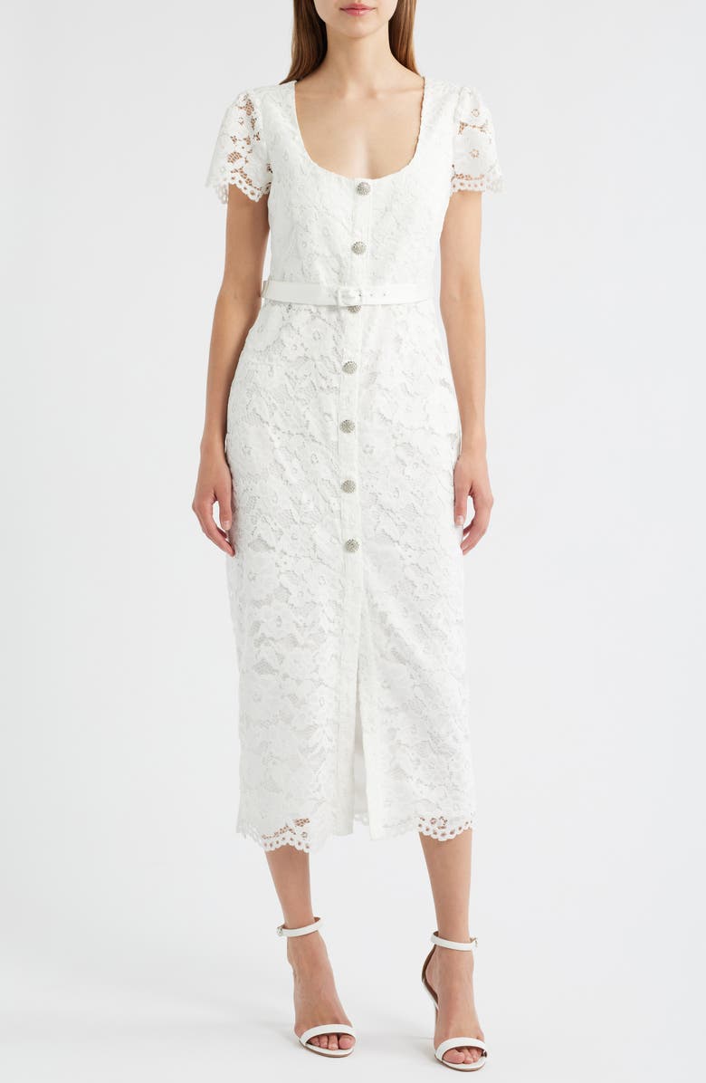 LIKELY Dilana Belted Lace Dress, Main, color, White