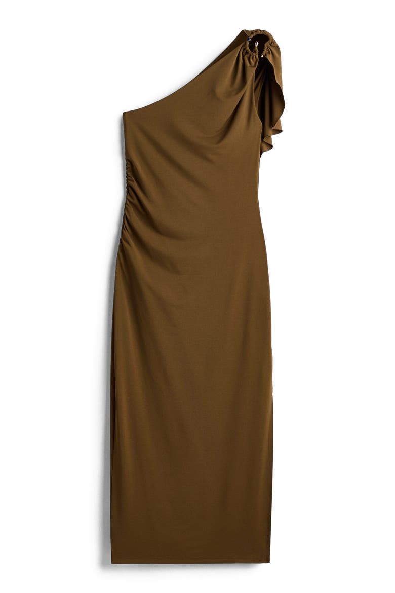 Draped-panel One-shoulder Dress, Alternate, color, Dark khaki green