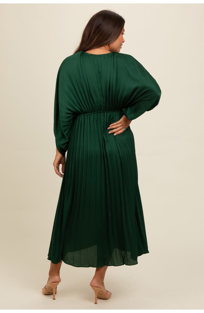 PinkBlush Satin Pleated V-Neck Maternity Maxi Dress, Alternate, color, Forest Green