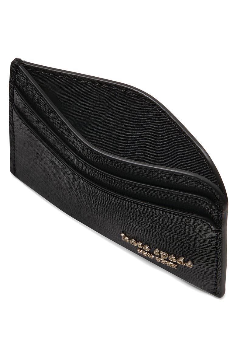 devin saffiano leather card holder, Alternate, color, BLACK