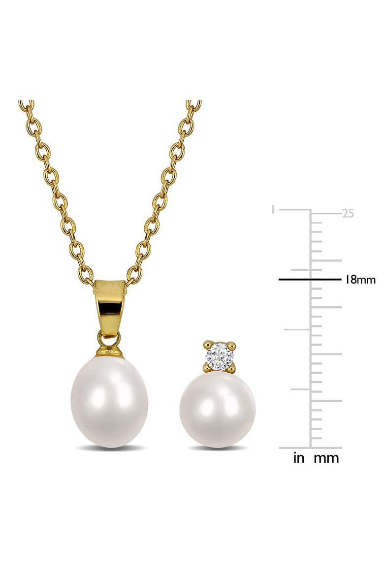 Cultured Pearl & Cubic Zirconia Pendant Necklace & Stud Earrings, Alternate, color, GOLD