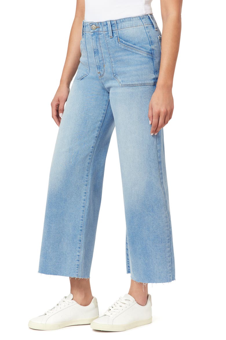 High Waist Raw Hem Crop Wide Leg Jeans, Alternate, color, BRISBANE