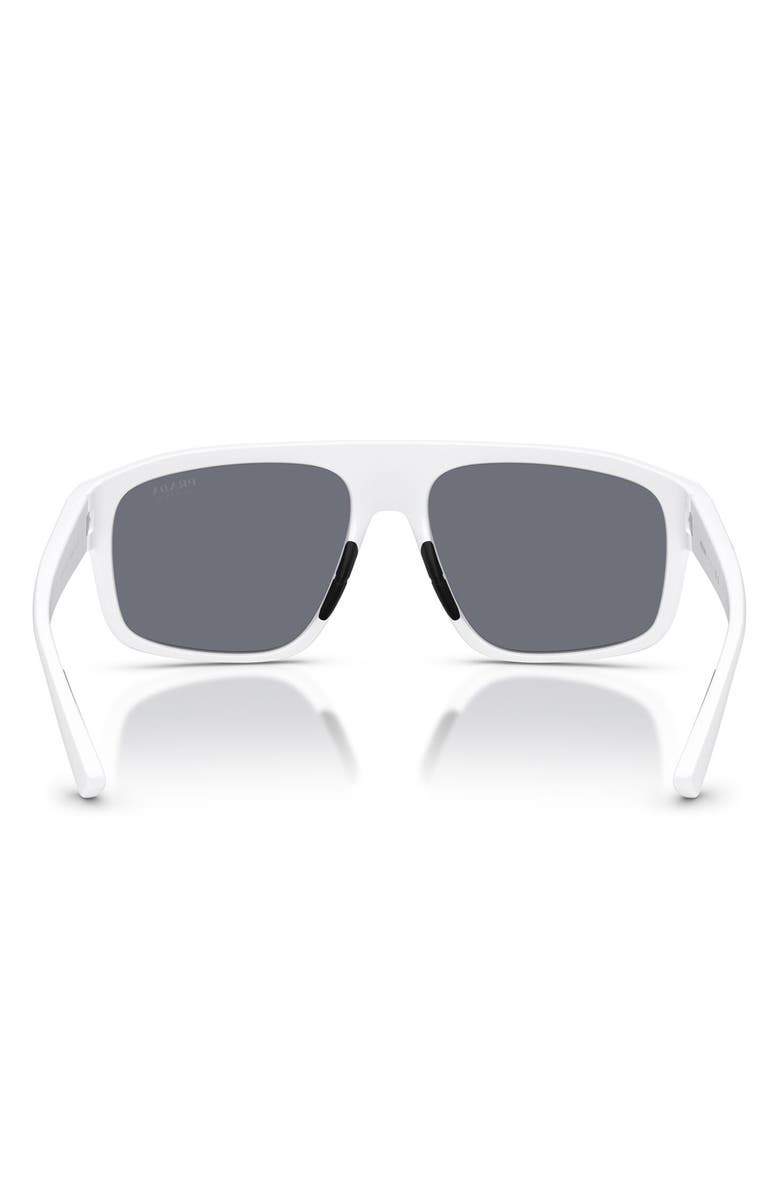 Prada Linea Rossa 59mm Shield Sunglasses, Alternate, color, Matte White / Blue Silver