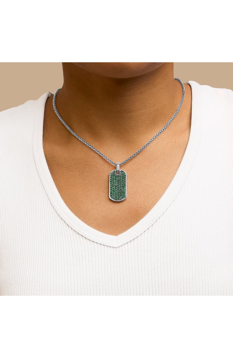 Haus of Brilliance Men's Silver Created Green Emerald Dog Tag Pendant Necklace - 22" Inches, Alternate, color, White
